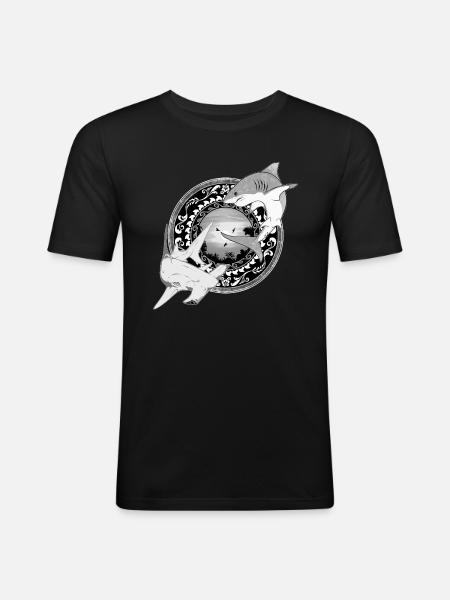 Hammerhead Great White Shark Hawaiian - Men's Slim Fit T-Shirt - black