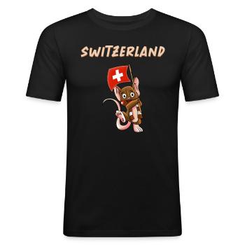 Schweizer Fans / Schweiz Maus - Männer Slim Fit T-Shirt - Schwarz - Vorne - Nik (191cm)