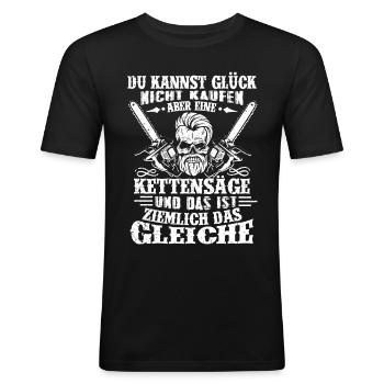 KETTENSÄGE / HOLZ - Männer Slim Fit T-Shirt - Schwarz - Vorne - Nik (191cm)