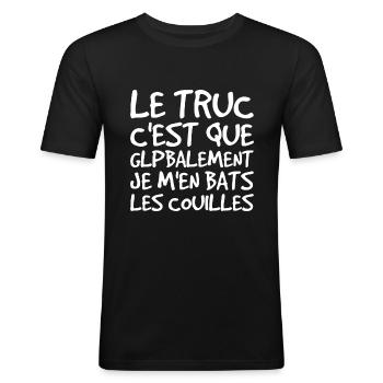 Humour - Je M'en Bats Les Couilles - T-shirt près du corps Homme - noir - Devant - Nik (191cm)