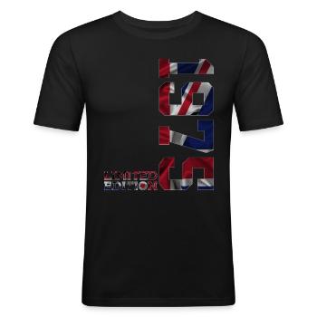 ÉDITION LIMITÉE ANGLETERRE 51E ANNIVERSAIRE 1975 AU ROYAUME-UNI - T-shirt près du corps Homme - noir - Devant - Nik (191cm)