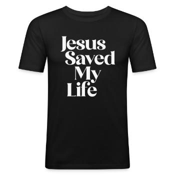 Jesus Saved My Life - Christian Quote - Men's Slim Fit T-Shirt - black - Front - Nik (191cm)