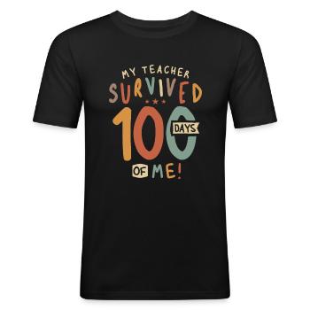 Schuljungen, Mädchen, Kindergeschenke, 100 Tage Schule - Männer Slim Fit T-Shirt - Schwarz - Vorne - Nik (191cm)