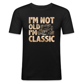 Ik ben niet oud, ik ben een klassieke grappige auto - Mannen slim fit T-shirt - zwart - Voor - Nik (191cm)