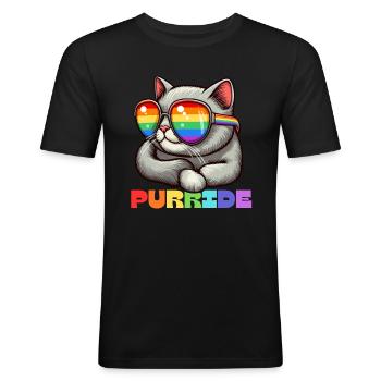 Cat Purride Gay Parade Pride Month LGBTQ Rainbow - Männer Slim Fit T-Shirt - Schwarz - Vorne - Nik (191cm)