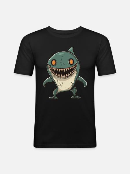 Shark Halloween Funny Zombie - Men's Slim Fit T-Shirt - black