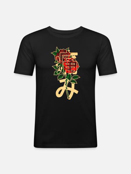 Roses with Japanese characters - Men's Slim Fit T-Shirt - black