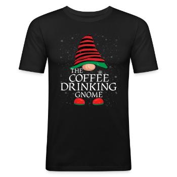 Kaffedrikkende nissefamilie matchende jul - Herre Slim Fit T-Shirt - sort - Foran - Nik (191cm)