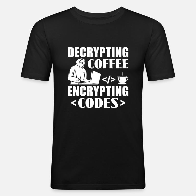 Decrypting Coffee Encrypting Codes - Hacker - Männer Slim Fit T-Shirt - Schwarz