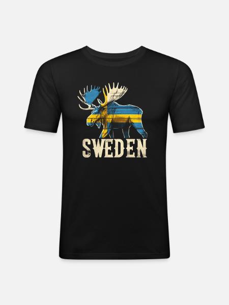 Moose with Sweden flag - Men's Slim Fit T-Shirt - black