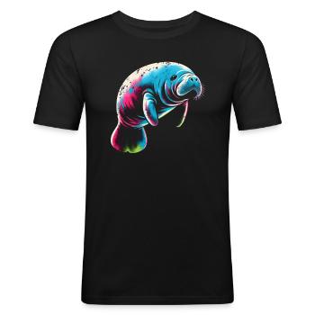Seekuh Manatee - Männer Slim Fit T-Shirt - Schwarz - Vorne - Nik (191cm)