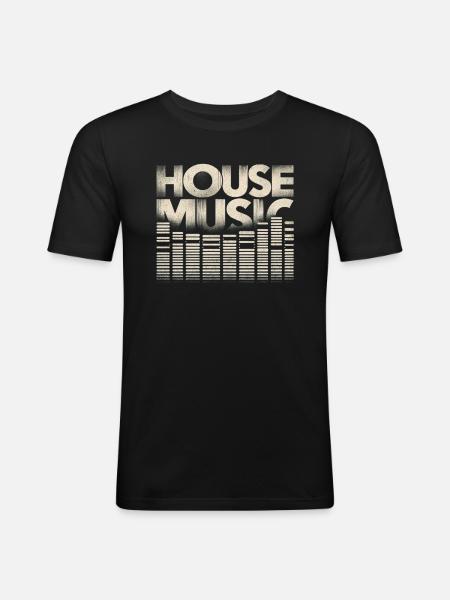 House Musik - Männer Slim Fit T-Shirt - Schwarz