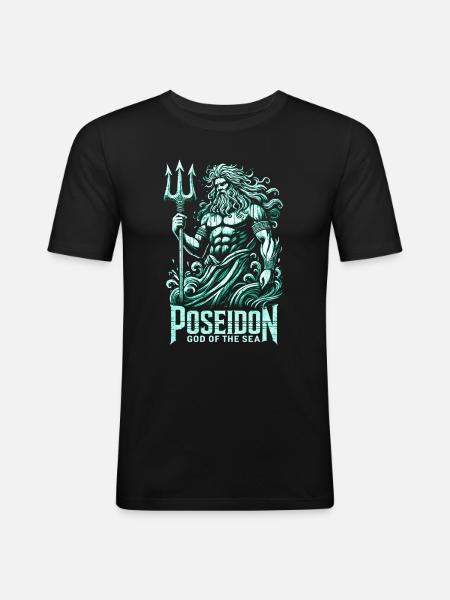 Poseidon - Gott der Meere - Männer Slim Fit T-Shirt - Schwarz