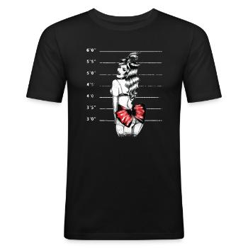 Pin Up Girl Mugshot I Police Photo I rockabilly - Men's Slim Fit T-Shirt - black - Front - Nik (191cm)