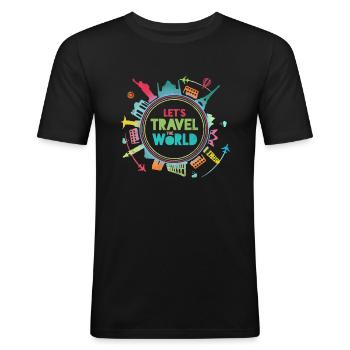 Voyagez dans le monde I Bucket List I Vacation & Travel - T-shirt près du corps Homme - noir - Devant - Nik (191cm)