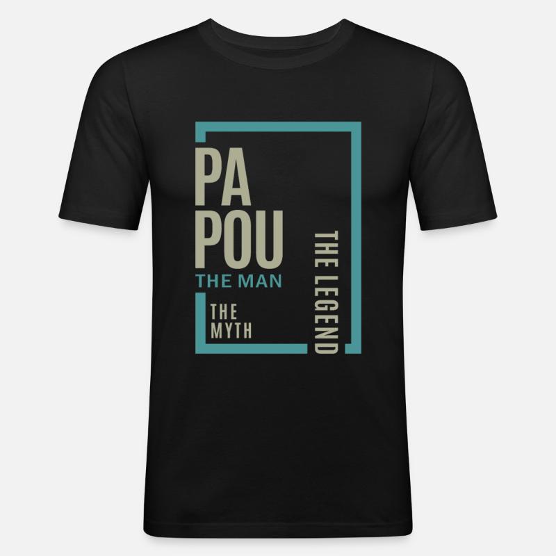 Papou der Mythos - Männer Slim Fit T-Shirt - Schwarz