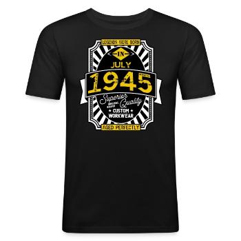 1945 JULI - Männer Slim Fit T-Shirt - Schwarz - Vorne - Nik (191cm)