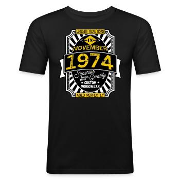 1974 NOVEMBER - Men's Slim Fit T-Shirt - black - Front - Nik (191cm)