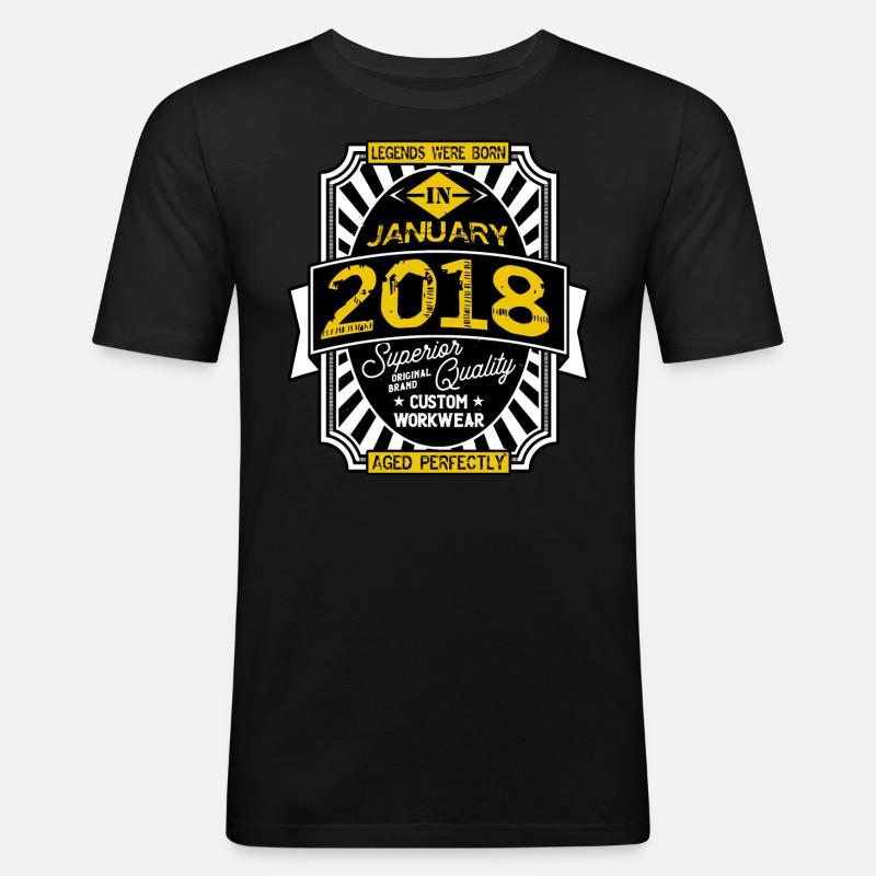 2018 JANUAR - Männer Slim Fit T-Shirt - Schwarz