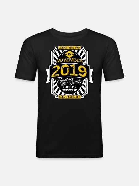 2019 NOVEMBER - T-shirt près du corps Homme - noir