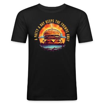 Burger BBQ Grill Drôle de Grilleur Papa - T-shirt près du corps Homme - noir - Devant - Nik (191cm)