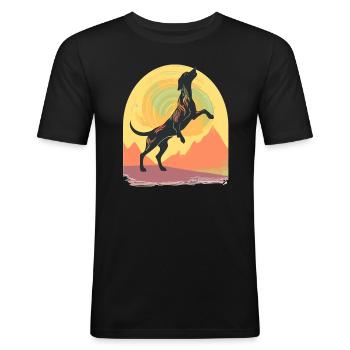 Teckel Rétro Dansant Chien Teckel - T-shirt près du corps Homme - noir - Devant - Nik (191cm)