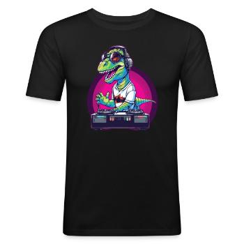 Fête, Techno, Cyberpunk, Dinosaures, EDM, Musique, Rave - T-shirt près du corps Homme - noir - Devant - Nik (191cm)