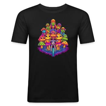 Festival Rainbow Frog Bicyclist Funny Rave - Männer Slim Fit T-Shirt - Schwarz - Vorne - Nik (191cm)