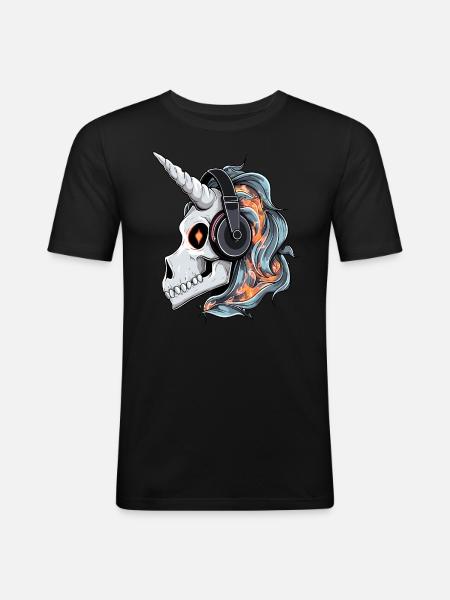 Heavy Metal Zombie Unicorn DJ Halloween Party - Herre Slim Fit T-Shirt - sort