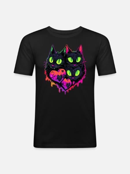 Cat Lover Psychedelic Cat Art EDM Festival Rave - Men's Slim Fit T-Shirt - black
