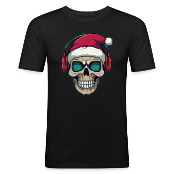 Christmas Party Skull DJ EDM Christmas Rave - Männer Slim Fit T-Shirt - Schwarz - Vorne - Nik (191cm)