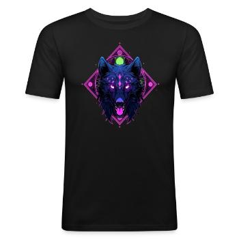 Symboles spirituels Géométrie sacrée Loup - T-shirt près du corps Homme - noir - Devant - Nik (191cm)
