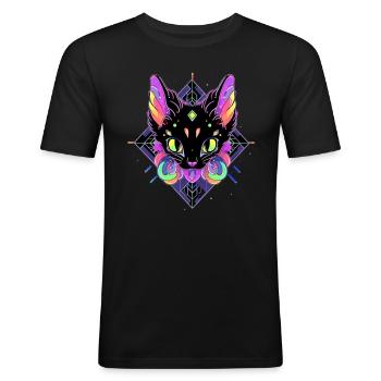 Spirituel Arty chat symboles géométrie sacrée - T-shirt près du corps Homme - noir - Devant - Nik (191cm)