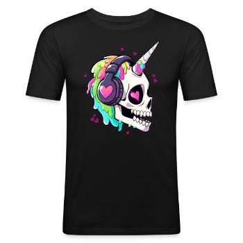 Electronic Music Unicorn DJ EDM Rave - Männer Slim Fit T-Shirt - Schwarz - Vorne - Nik (191cm)