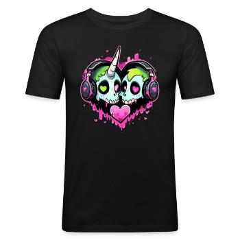 Zombie Einhorn DJ EDM Party Matching Paar - Männer Slim Fit T-Shirt - Schwarz - Vorne - Nik (191cm)