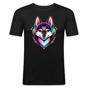 EDM Party Husky DJ Musikliebhaber Rave - Männer Slim Fit T-Shirt - Schwarz - Vorne - Nik (191cm)