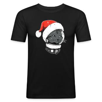 Noël astronaute chat trippy hiver rave - T-shirt près du corps Homme - noir - Devant - Nik (191cm)