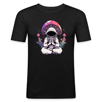 Forêt psychédélique Rave EDM Astronaute DJ trippant - T-shirt près du corps Homme - noir - Devant - Nik (191cm)