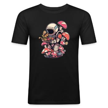 Tekk Forest Party Mignon Astronaute Champignon Art Rave - T-shirt près du corps Homme - noir - Devant - Nik (191cm)
