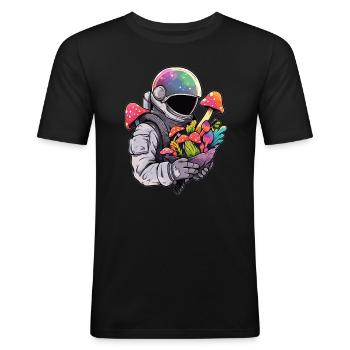 Trippy Festival Champignon Astronaute Fête EDM Rave - T-shirt près du corps Homme - noir - Devant - Nik (191cm)