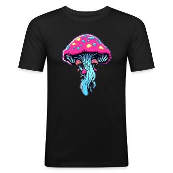 Cute Mushroom Art Psychedelic Festival - Men's Slim Fit T-Shirt - black - Front - Nik (191cm)