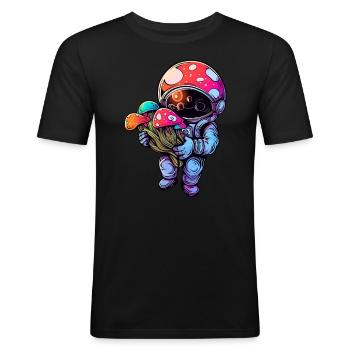 Rave Mignon Astronaute Champignon Art EDM Festival - T-shirt près du corps Homme - noir - Devant - Nik (191cm)