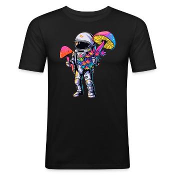 Trippy Astronaute Forest Festival EDM Rave DJ - T-shirt près du corps Homme - noir - Devant - Nik (191cm)