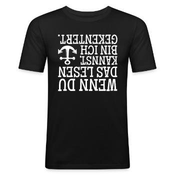 Wenn Du Das Lesen Kannst Bin Ich Gekentert - Männer Slim Fit T-Shirt - Schwarz - Vorne - Nik (191cm)