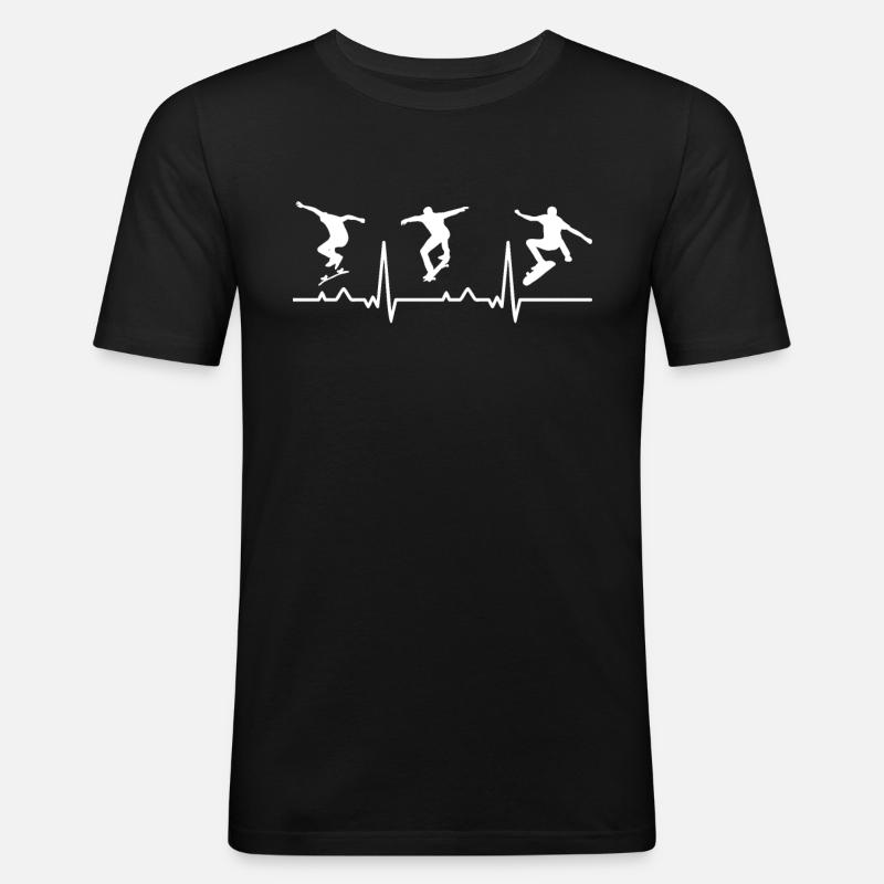 Herzschlag Herzlinie Herzfrequenz Skateboard - Männer Slim Fit T-Shirt - Schwarz