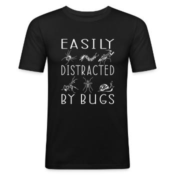 Gemakkelijk afgeleid door insecten Gift Insecten - Mannen slim fit T-shirt - zwart - Voor - Nik (191cm)