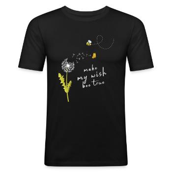 Pusteblume Blumenmotiv Biene Glücksbringer - Männer Slim Fit T-Shirt - Schwarz - Vorne - Nik (191cm)