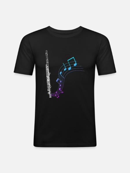 Querflöte Geschenk Musik Noten - Männer Slim Fit T-Shirt - Schwarz