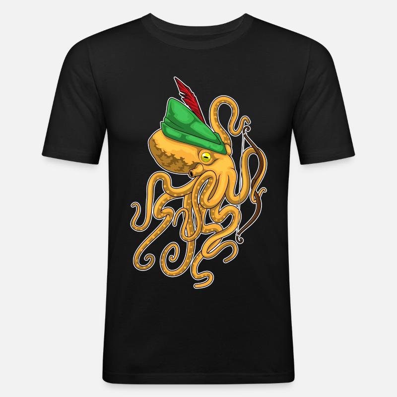 Krake Bogenschütze Bogen - Männer Slim Fit T-Shirt - Schwarz