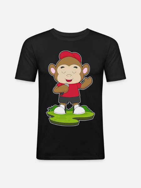 Monkey Singer Microphone Singing - Men's Slim Fit T-Shirt - black